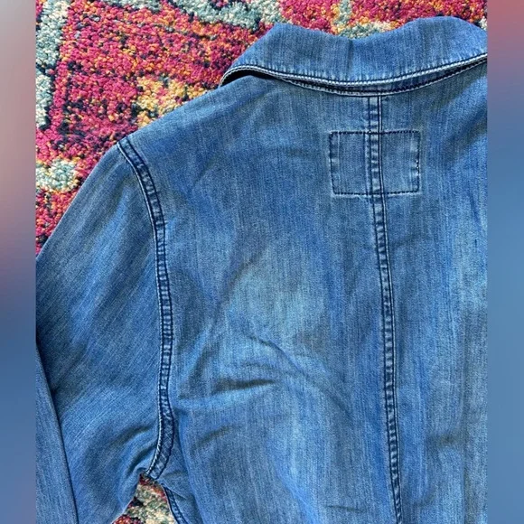 & Denim | Women's Medium Blue Lightweight Denim Jumpsuit tie waist hidden button - Picture 6 of 16